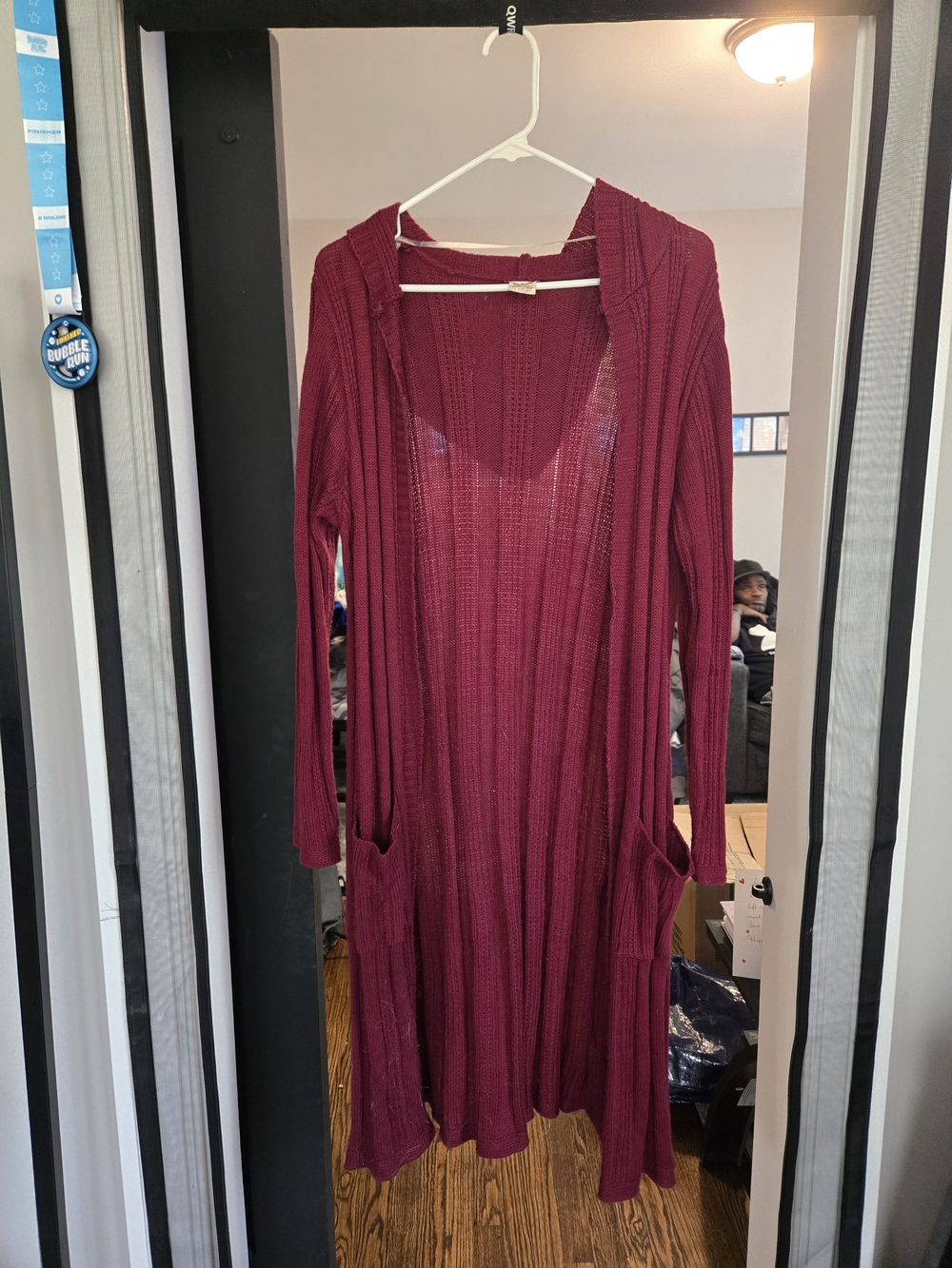Women's Open-Front Hooded Long Cardigan Sweater - Burgundy